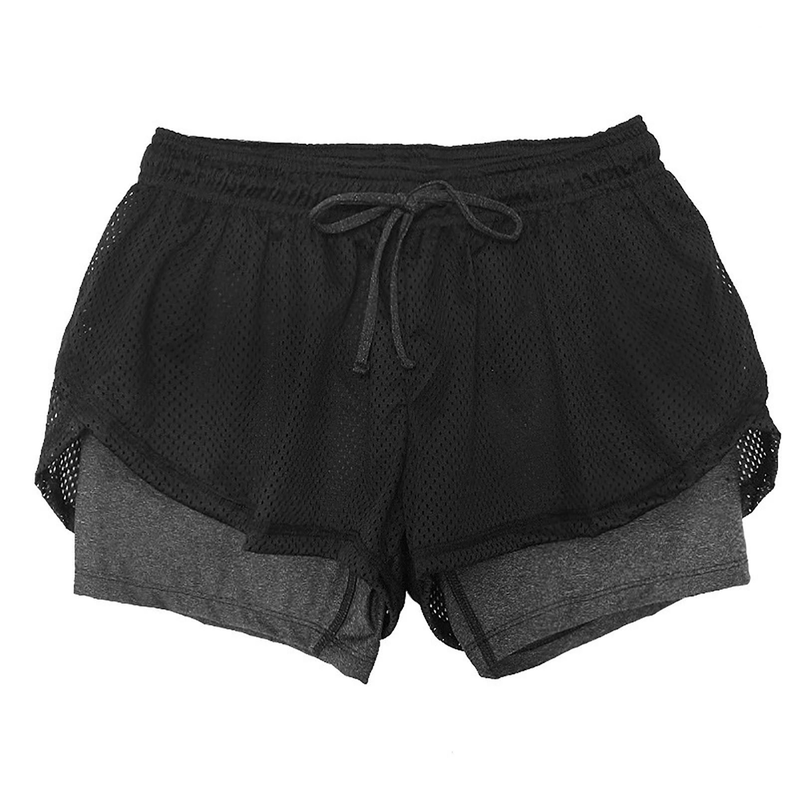 Olyvenn New summer arrivals Women's 2 in 1 Running Shorts Quick Dry Athletic Workout Gym Sports Shorts with Phone Pockets Gray 6